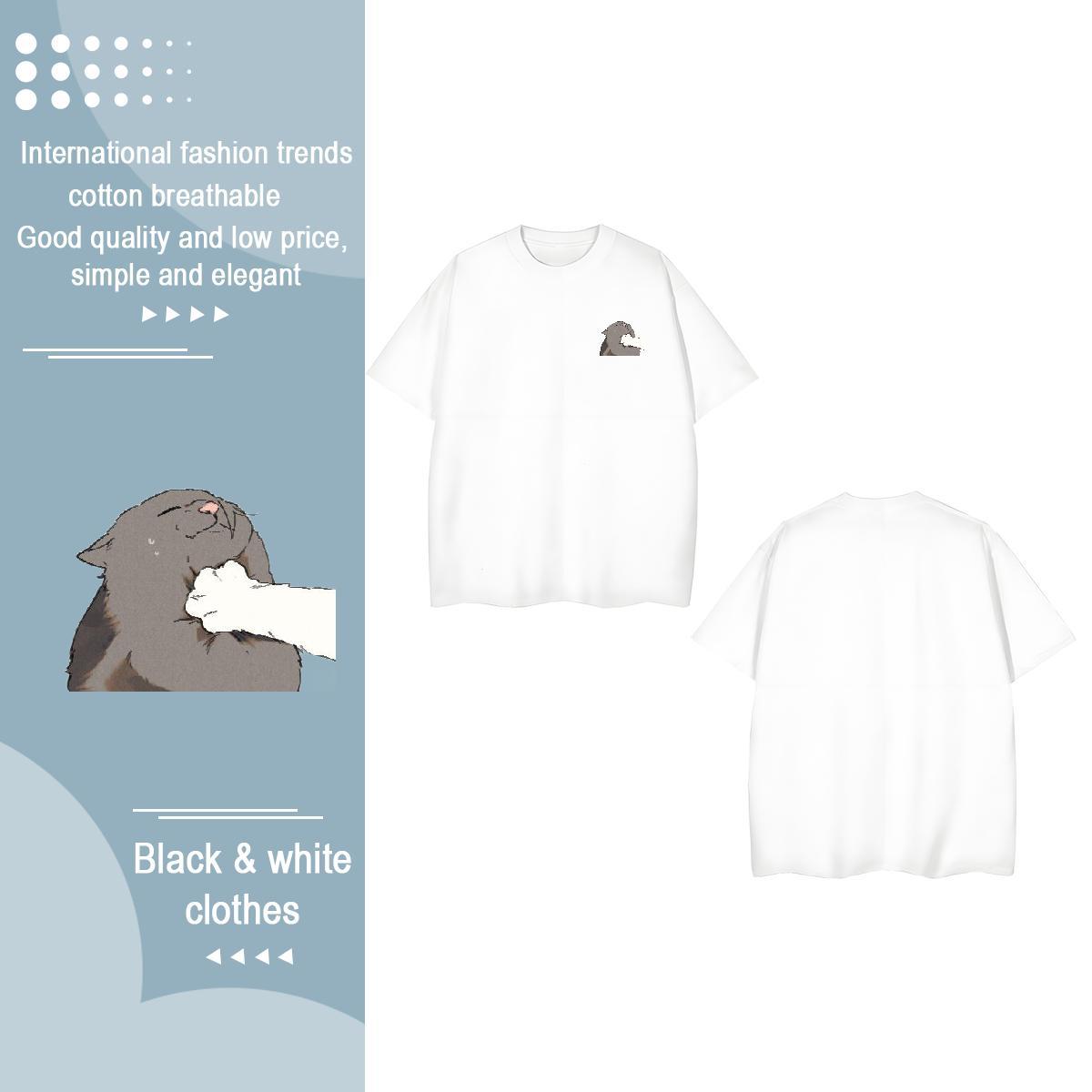 New Men Tshirts cat Daily Wear 230g 100% Cotton Top Tees Breathable Crew Neck Comfortable Man T Shirts Graphic