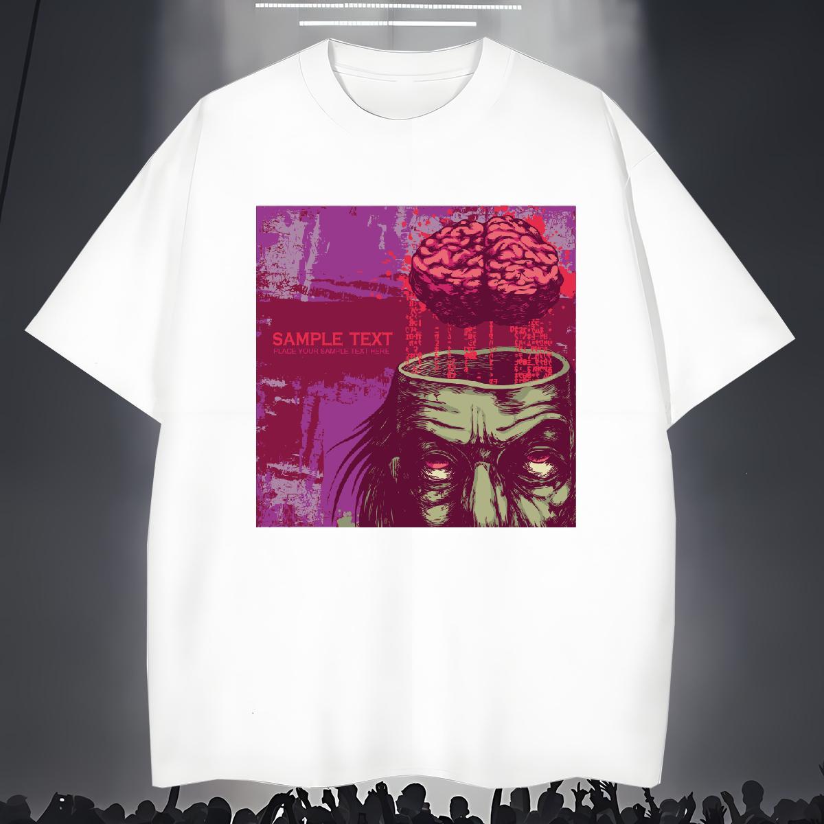 T Shirt For Man 100% Cotton 230g scary Hip Hop Short Sleeve O-Neck Custom Printed Men Tshirts Fashion Casual Classic Tee Shirt