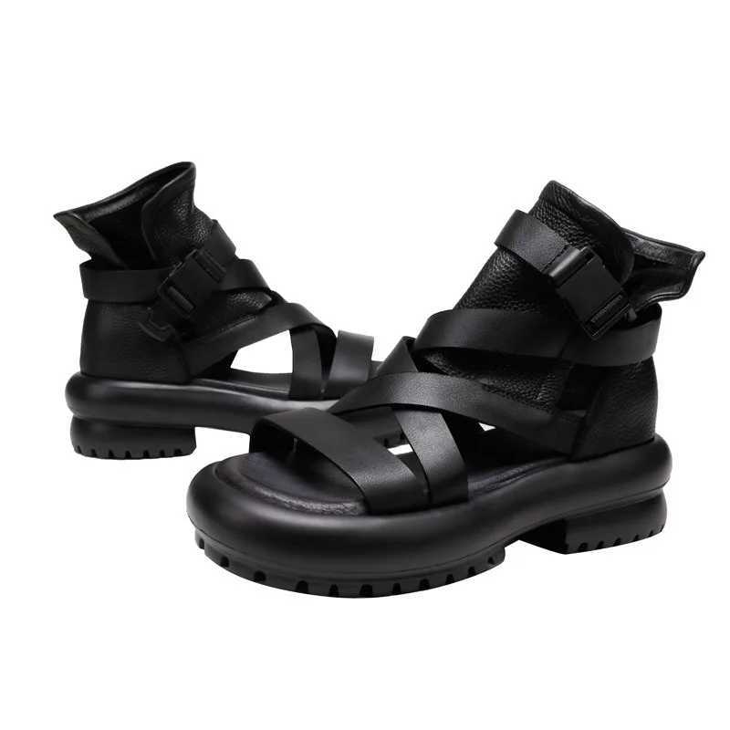 Birkuir Weave High Top Women Sandals Woven Open Toe Summer Boots 2024 Luxury Hollow Out Buckle Genuine Leather Thick Heel Shoes CL240806