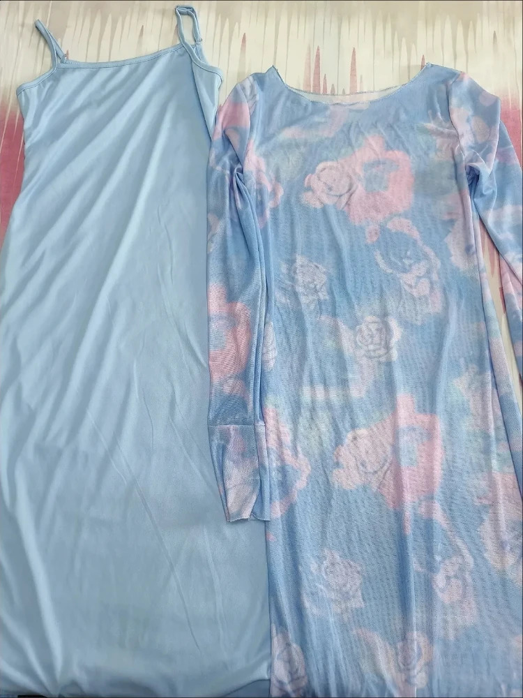 2pecs Long Sleeve Dresses Women Slim Ankle-length Vintage Rose Spring Autumn Basic Streetwear Sexy Graceful Female Hip Wrap 240819