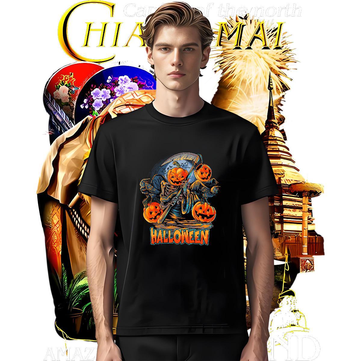 Designer T-Shirts pumpkin O Neck Short Sleeves Daily Wear Cartoon Printing L-4XL 230g 100% Cotton Couples T Shirts DIY Tops Shirt