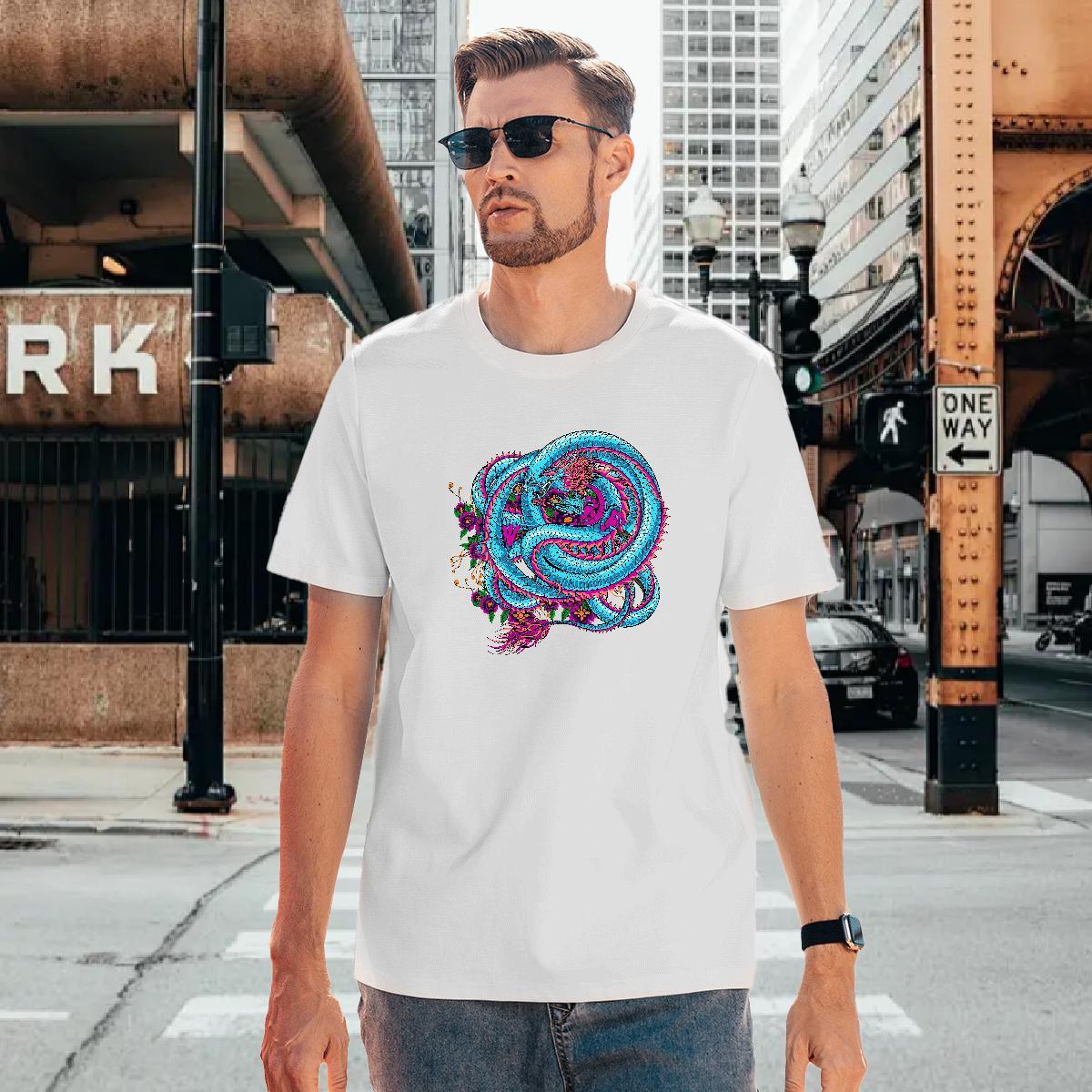Men T Shirts 230g Pure Cotton dragon Street Casual Crew Neck Breathable DIY Anime Men Tshirts 2024 Summer Loose Fit Tees Shirts