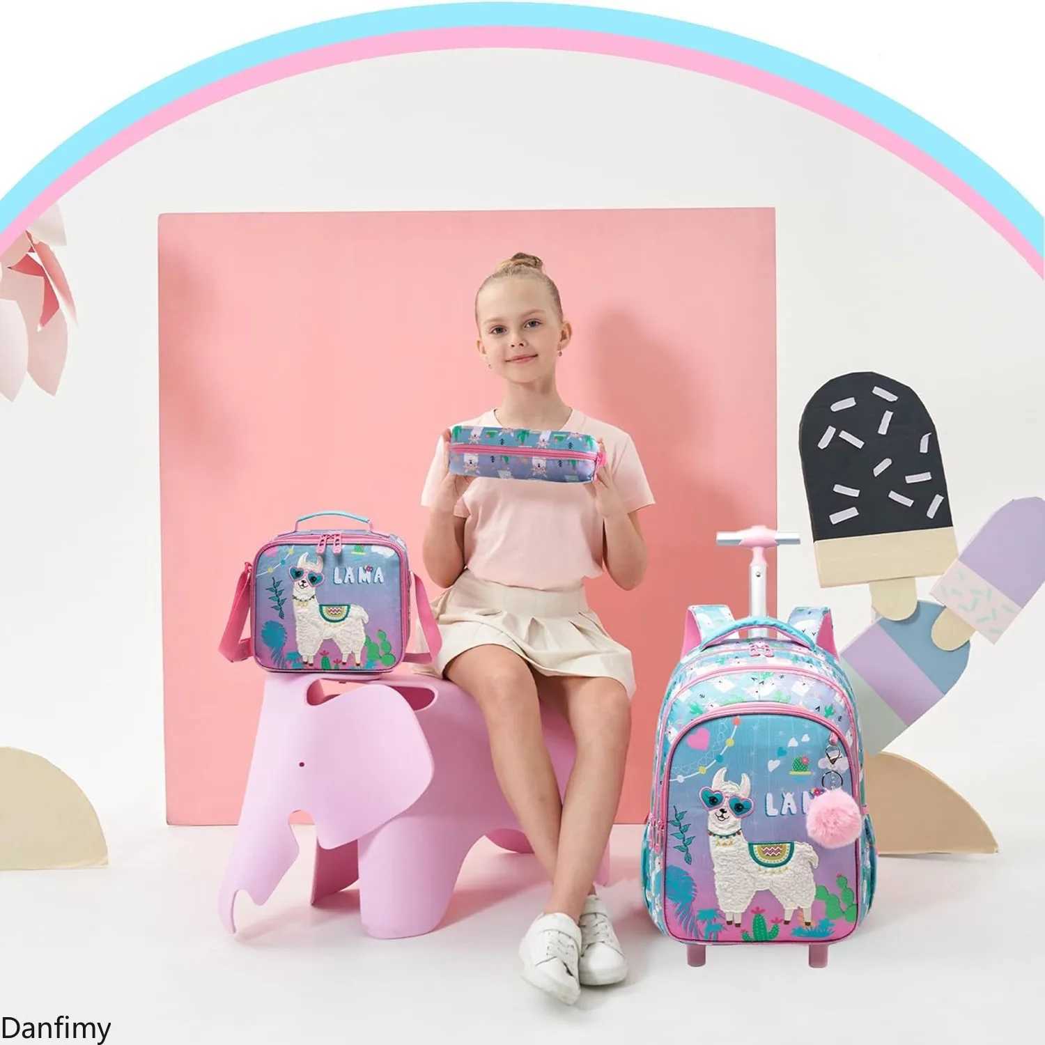 3PCS Childrens Rolling Backpack Set Kids School Bag with Wheels Carry on Luggage with Lunch Bag for Elementary Student Backpack Y240820