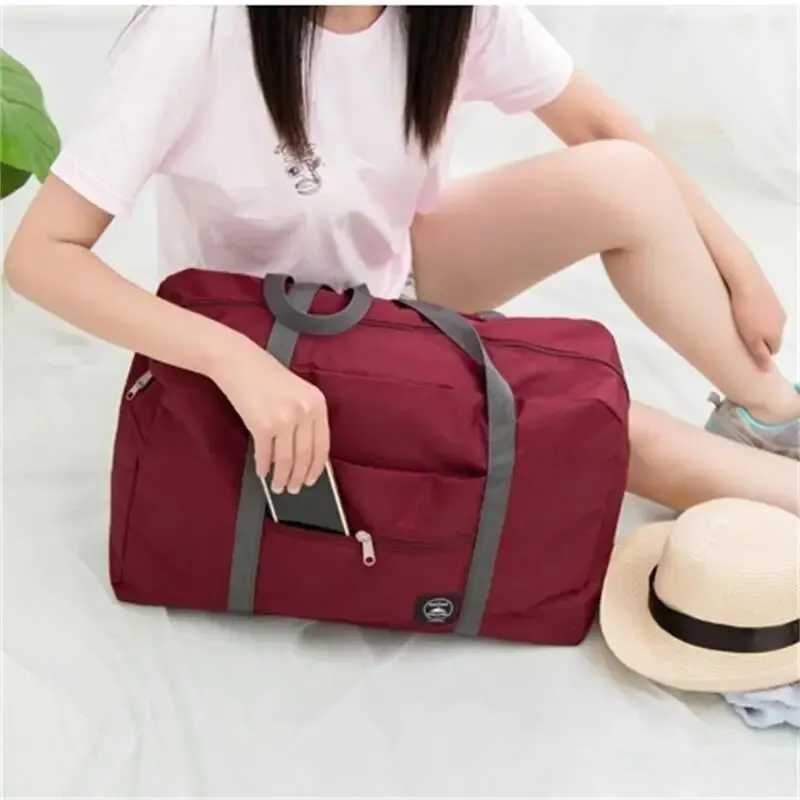 1Pc Red/Navy/Green Multifunctional Folding Travel Bag Single Shoulder Hand Luggage Bag Large Capacity Luggage Storage Waterproof CL240820
