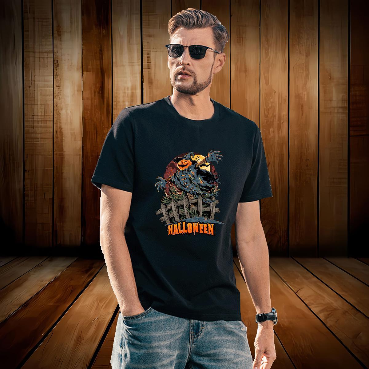 TOP Quality T-Shirts for Men scarecrow Short Sleeve Soft Outdoor Black White 230g Cotton Mens Tshirts Classic Casual Clothes