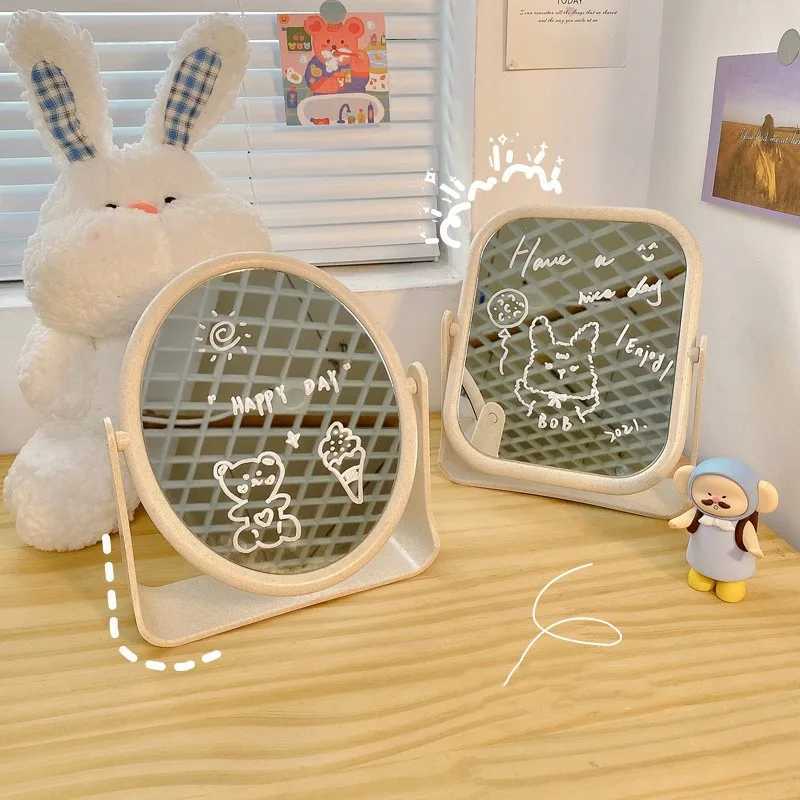 Ins Desktop Stand Makeup Mirrors Cute Rotating Oval Rectangle Women Vanity Cosmetic Mirrors Bedroom Dormitory Home Decoration Y240819