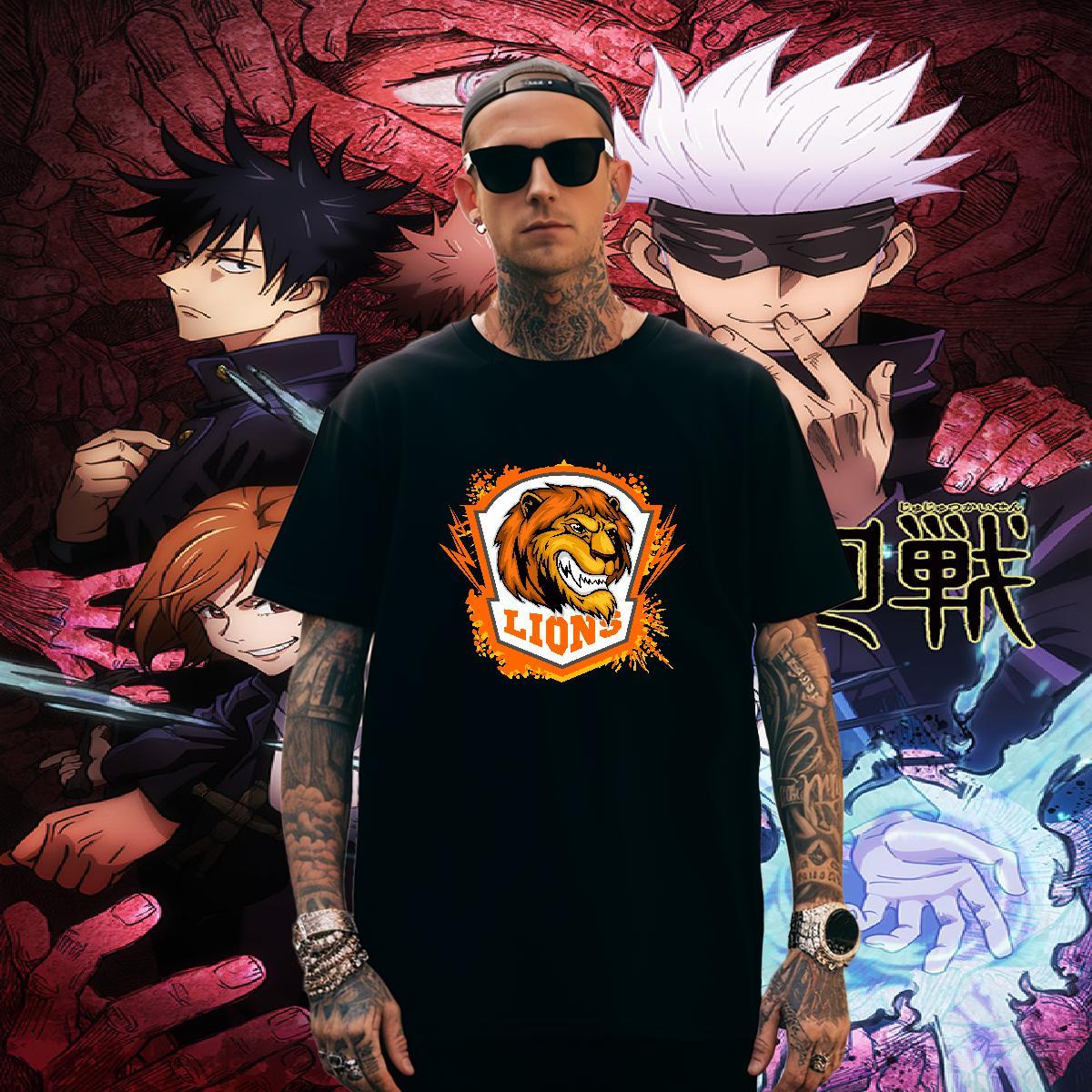 Free Shipping T Shirt For Man lion Short Sleeve O-Neck Casual Daily Wear Cartoon Print 230g 100% Cotton Men Clothes T-Shirt Casual New Tee Shirt