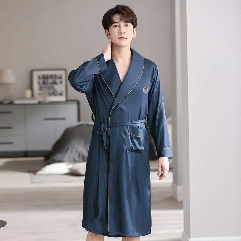 Mens silk satin pajamas long sleeved pajamas V-neck pajamas pajamasW240719