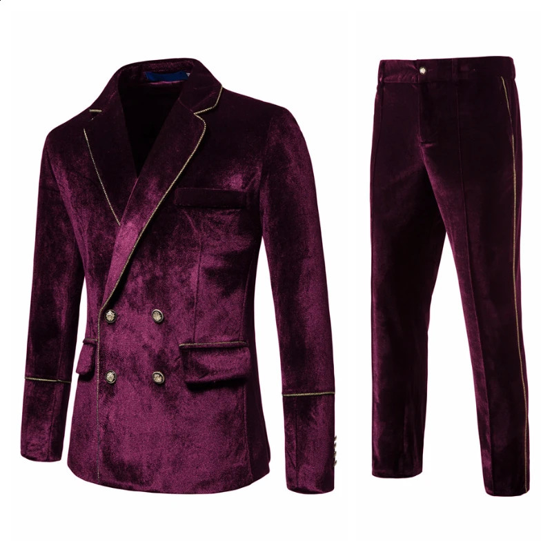 Mens High-end Velvet Suits Fashion Casual Dress Jacket Party Costumes Jacket and Pants 240819
