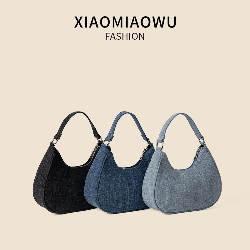 Half round premium denim bag for women commuting to work in summer, versatile handbag with temperament