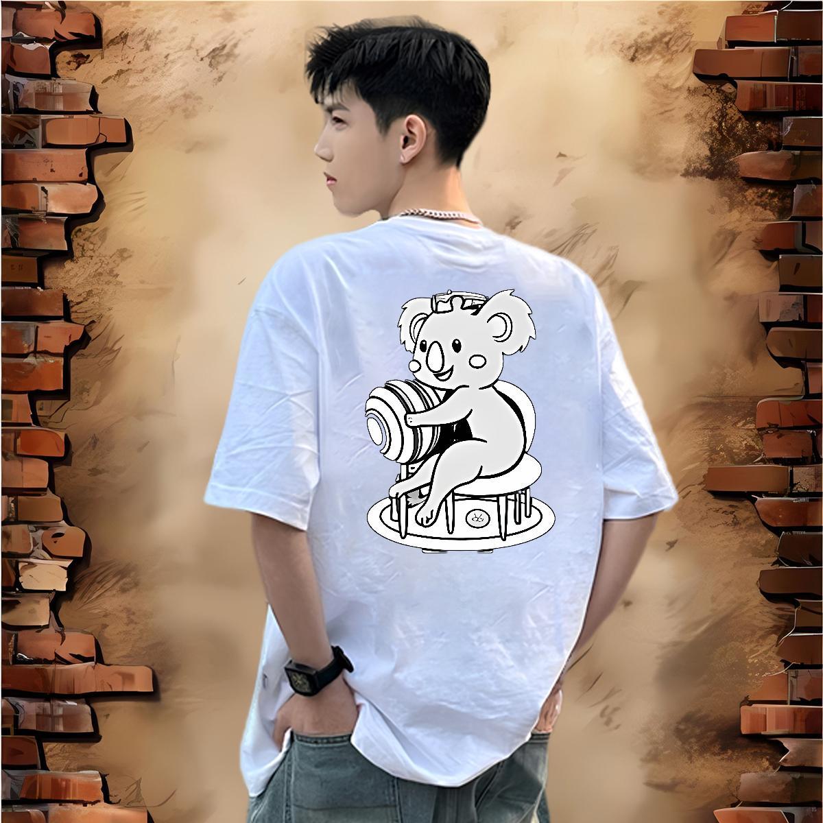 Customized Men Tshirts bear Casual Beach 230g Pure Cotton Tees Short Sleeve O-Neck Loose Man T Shirts White Plus Size