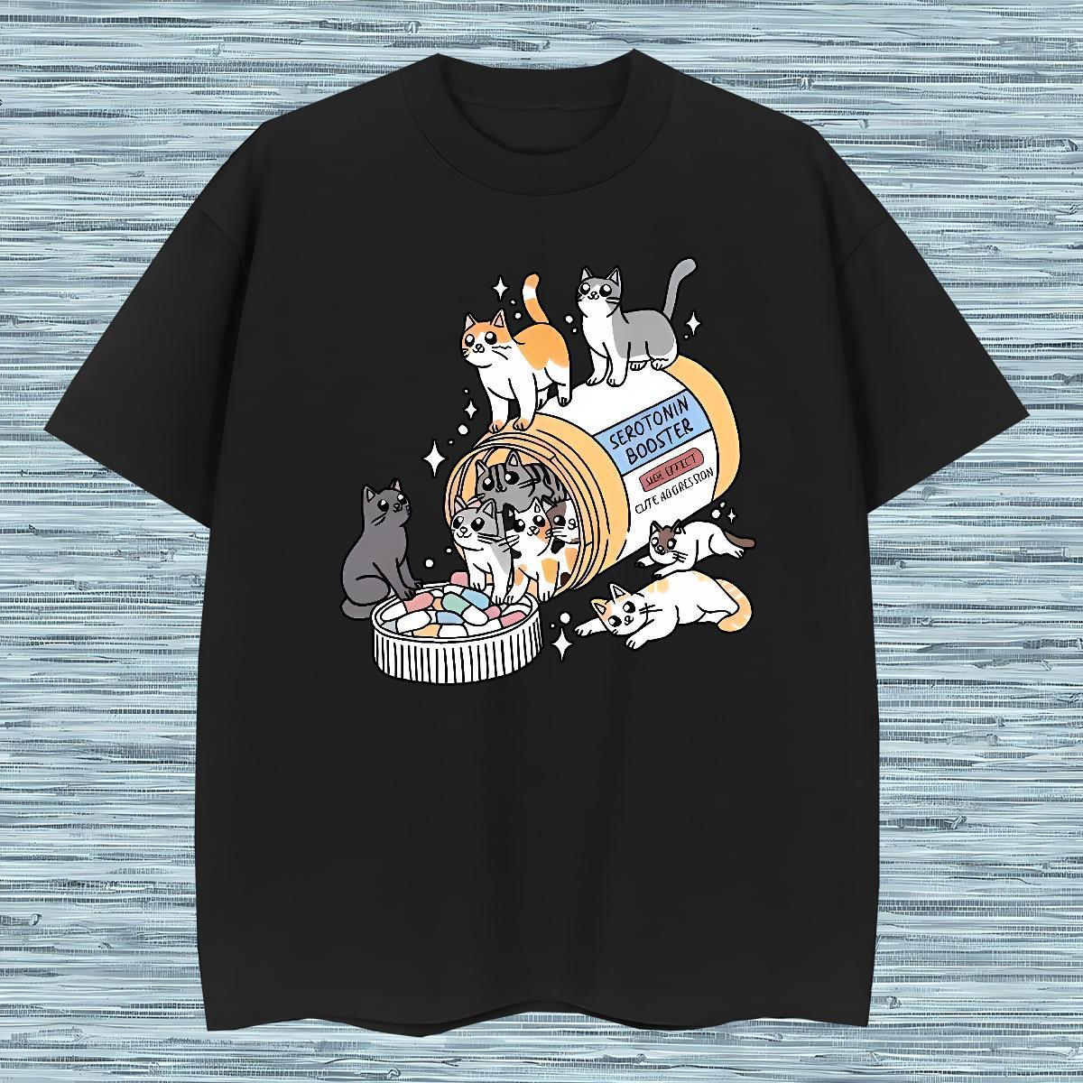 DIY Men Tees cats High Street Hip Hop 230g Cotton Tshirts Breathable Popular Mens T Shirts Black Oversized