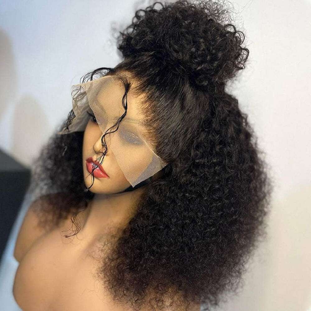 26Inch 180%Density Long Black Kinky Curly Preplucked Soft Haire Glueless Lace Front Wig For Women Babyhair
