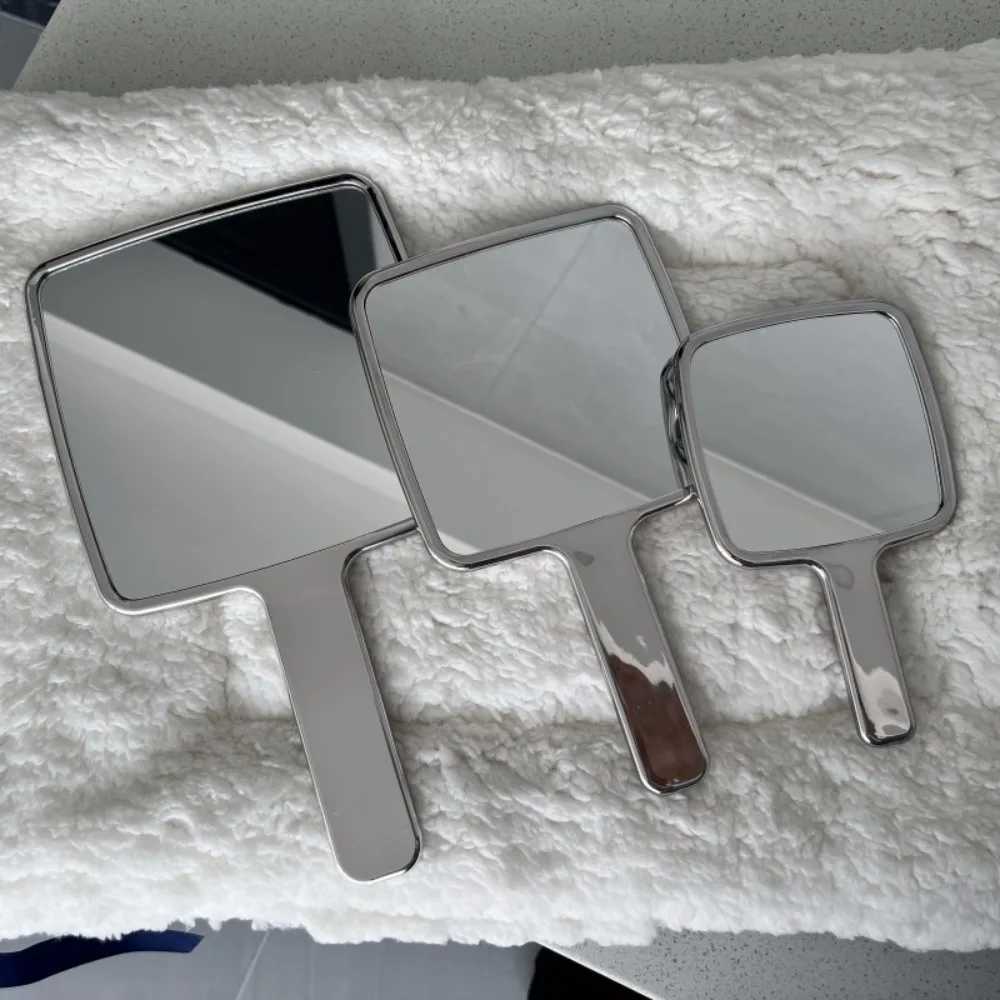Electroplated Handle Makeup Mirrors HD Beauty Portable Round Hand Square Hand Small Make Up Mirror Y240819