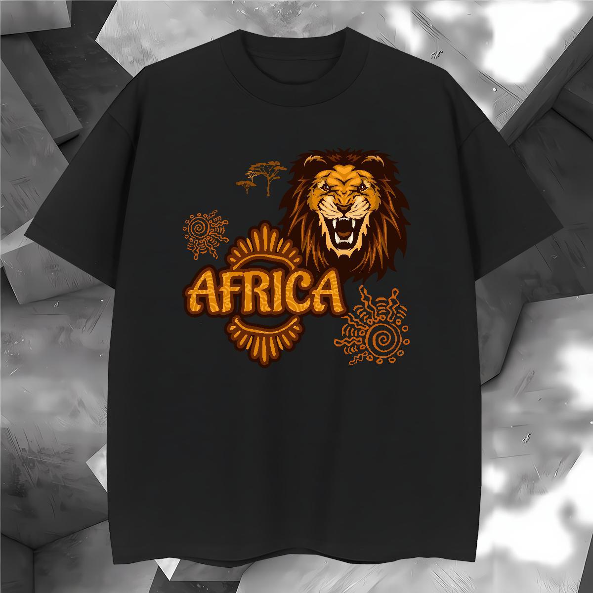 Classic T shirt Africa lion Short Sleeve O-Neck Beach DIY 230g Pure Cotton Men Tees Designer Fashion Tops