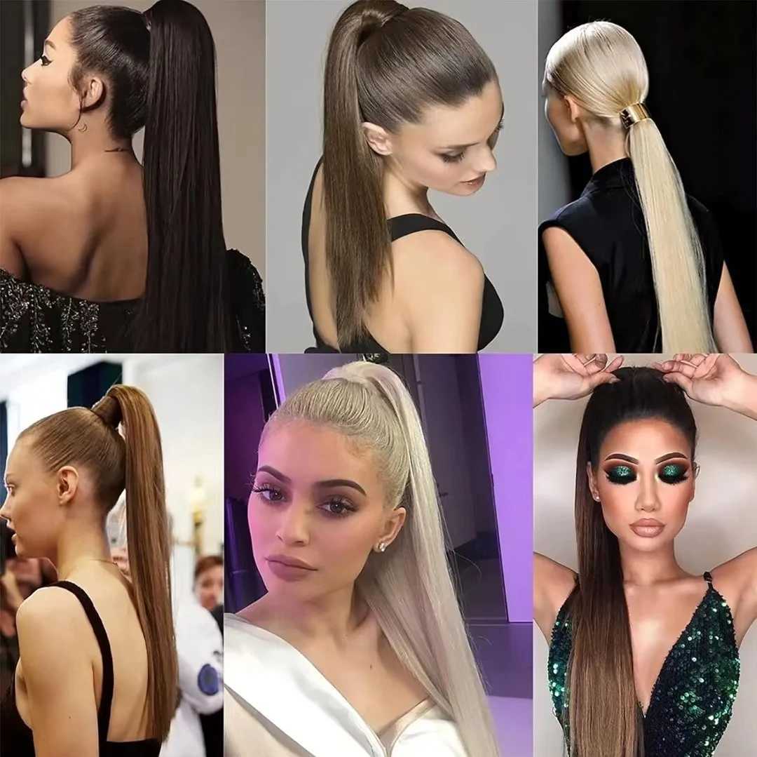 T1B 4 27 straight ponytail sandwiched between Remy human natural hair Peruvian blonde straight ponytail wrapped around ponytail W240817