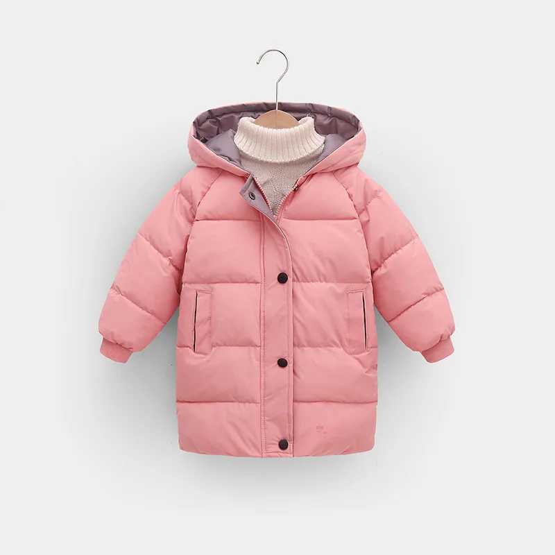 Winter Children Down Coats Boys Girls Fashion Long Overcoat Kids Thicken Casual Warm Outerwear Teenager Hooded Windproof ClothesXJ241214