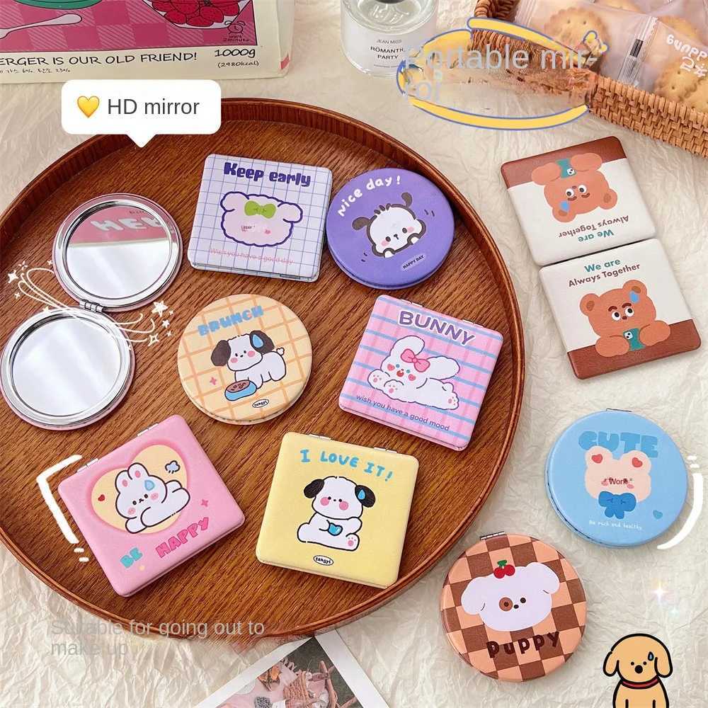 1Pcs Cute Makeup Mirror Round Portable GirlS Gift Hand Mini Folding Mirror Pocket Double-Sided Makeup Mirror Compact Y240819