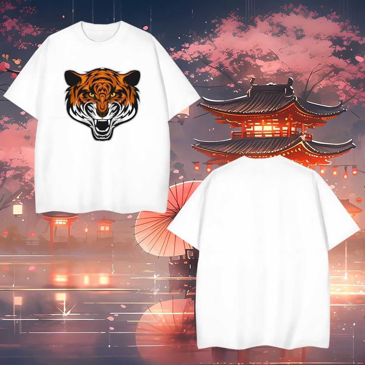 2024 Summer Tshirt for Man Woman tiger Street 230g Pure Cotton Tee Shirt Round Neck Short Sleeve Classic T Shirts Men Plus Size Custom