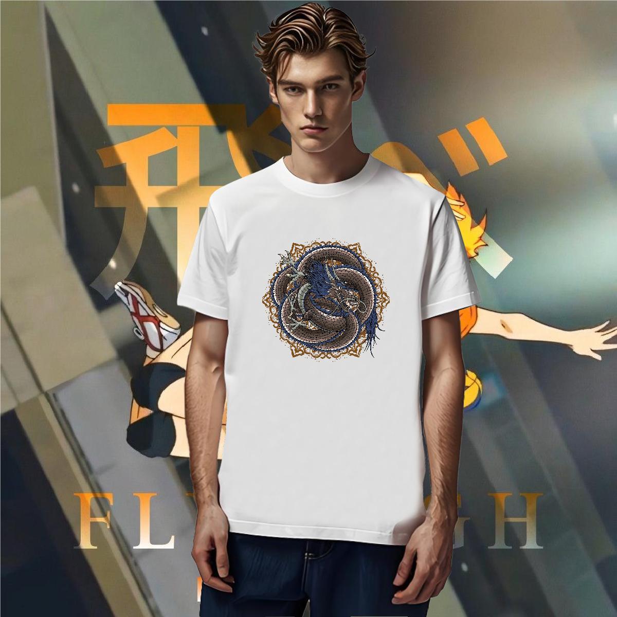 Men T Shirts 100% Cotton 230g dragon Casual Daily Wear Breathable Crew Neck Custom Printing Men Tees Wholesale Brand Clothings