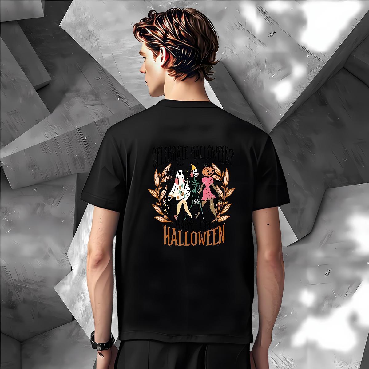 2024 New Mens Tshirts halloween Summer Casual 230g Pure Cotton Tee Shirt Breathable Short Sleeve Cool Design Men T Shirts Custom Print Oversized