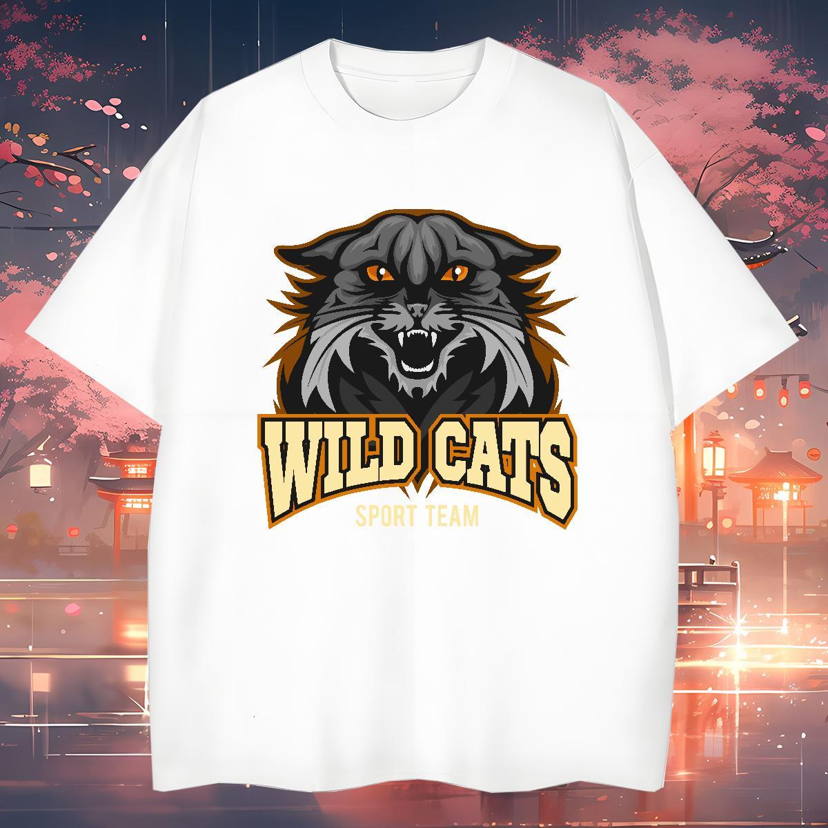 Loose Fit Man T Shirts wild cat Breathable Crew Neck Sport Custom Anime 230g 100% Cotton Men Tees Wholesale Tops Tees