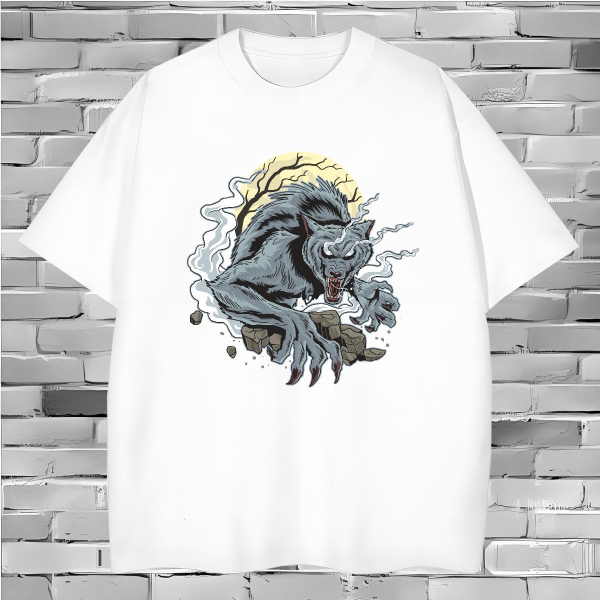 Classic T Shirts Men wolf Breathable Short Sleeve Casual Beach Skull 230g 100% Cotton Tshirt for Man Woman Fashion Designer Clothings