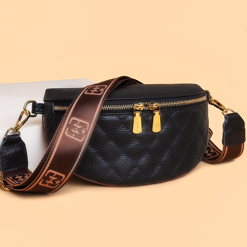 Head layer cowhide broadband crossbody new trendy Lingge soft chest for women versatile leather shoulder bag