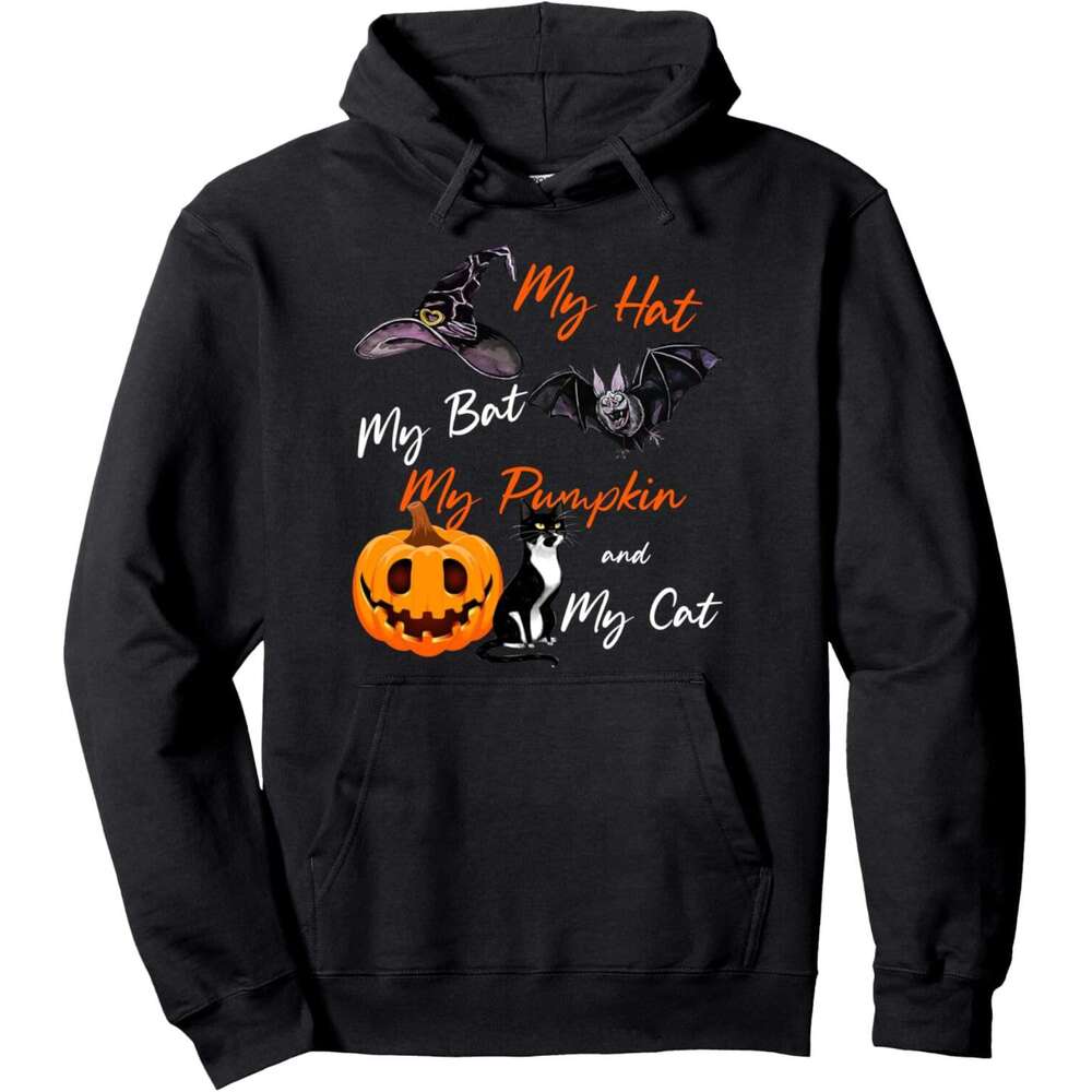 Hoodie for Mens Womens Halloween My Hat My Bat My Pumpkin And My Cat Pullover Hoodie Hoodies sweatshirt pullover jacket Long sleeve