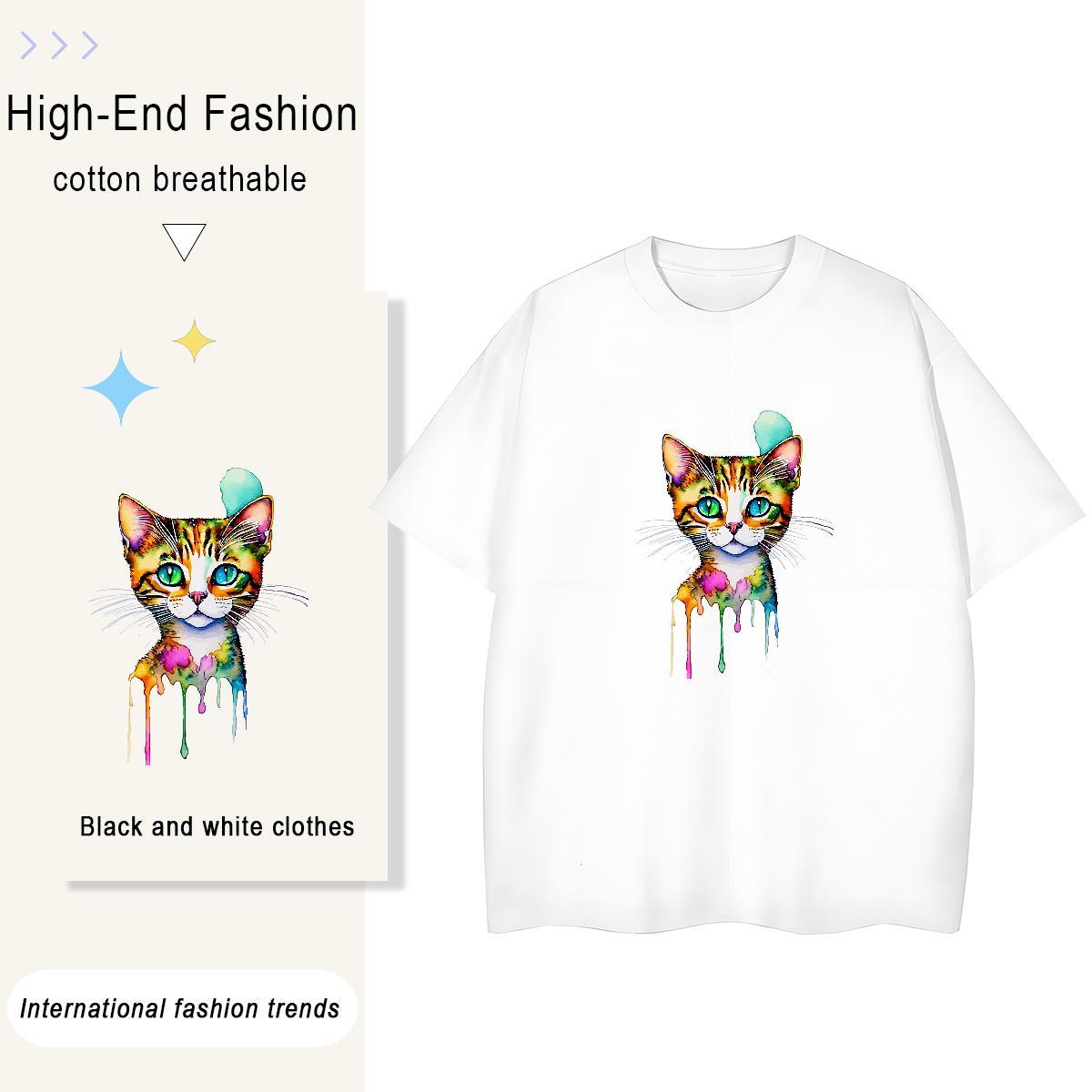 Designer Mens Tshirts cat Daily Wear 100% Cotton 230g Tops Shirt Crew Neck Breathable Wholesale T shirt Anime