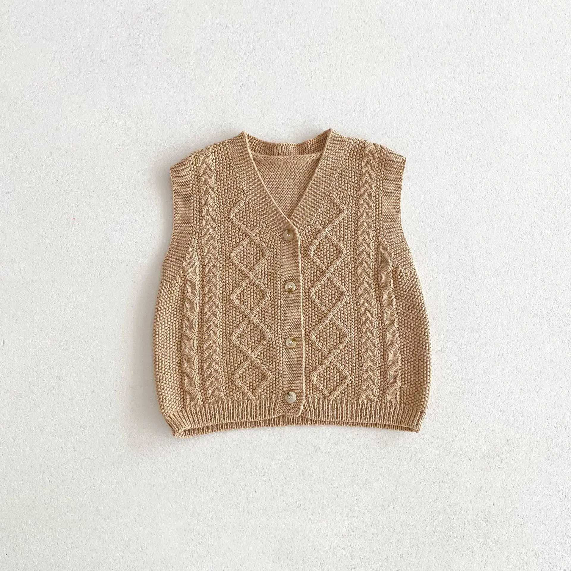 Autumn New Children V-neck Vest Baby Sleeveless Knitted Sweater Boys Girls Solid Casual Cardigan Coat Kids Versatile Tops JacketXJ240819