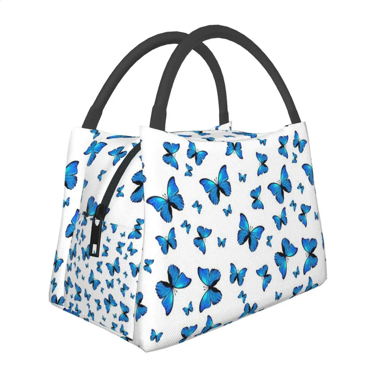Blue Butterflies Print Lunch Bags Insulated Bento Box Portable Lunch Tote Picnic Bags Cooler Thermal Bag for Woman School 240819