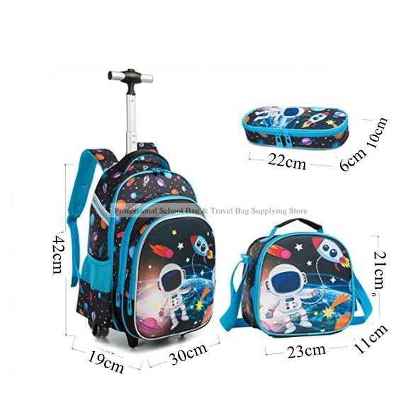 3pcs Schoolbag set with wheels lunch bag Sequins 16 inch School Rolling bags wheeled backpack Student trolley backpack for boys Y240820