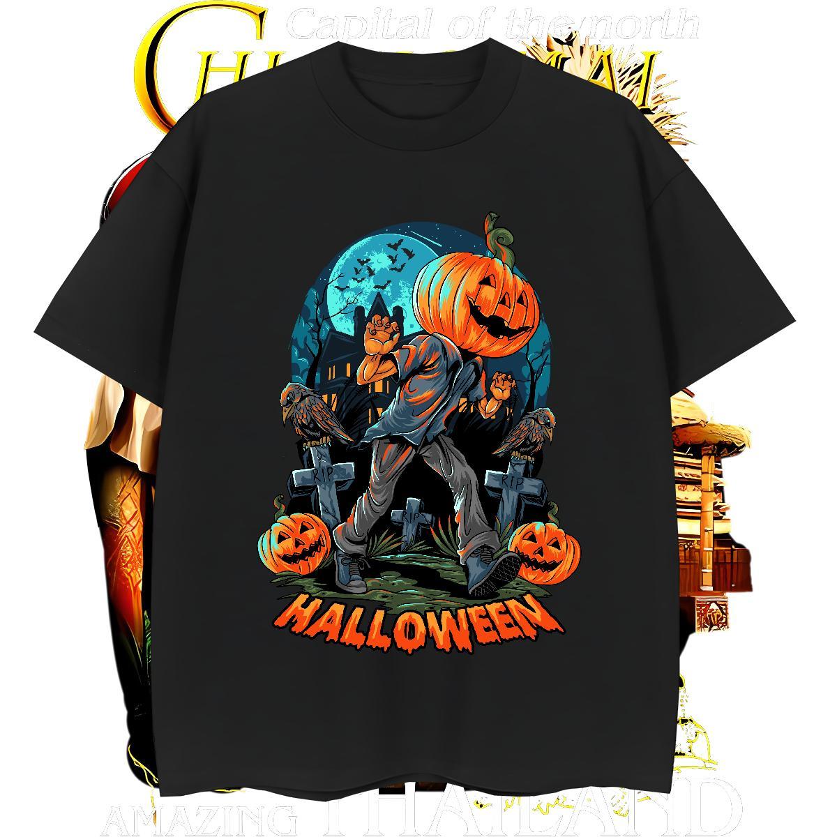Cool T shirt pumpkin Short Sleeve Soft Beach DIY Logo Oversized 230g Pure Cotton Men Tshirts New Arrival Clothes