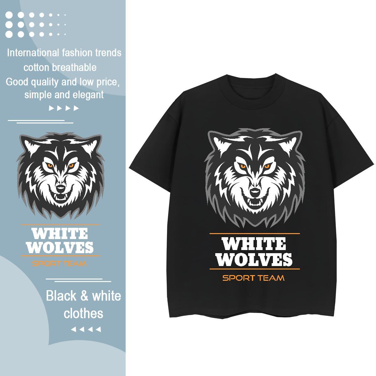 Custom Couples T Shirts wolf Street wear Hip Hop 230g Cotton Tshirts O-Neck Short Sleeve Popular T Shirt For Man Plus Size Cartoon