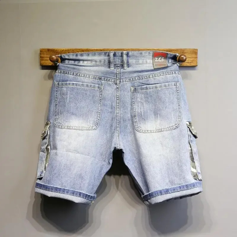 Mens denim shorts camouflage graphic trend mens XL patchwork original summer Korean fashion Jorts 240819