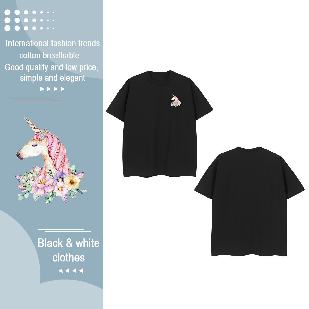 Fashion Design Couples T Shirts horse Sport 230g Cotton Tshirts Short Sleeve Soft Comfortable T-Shirts White Plus Size