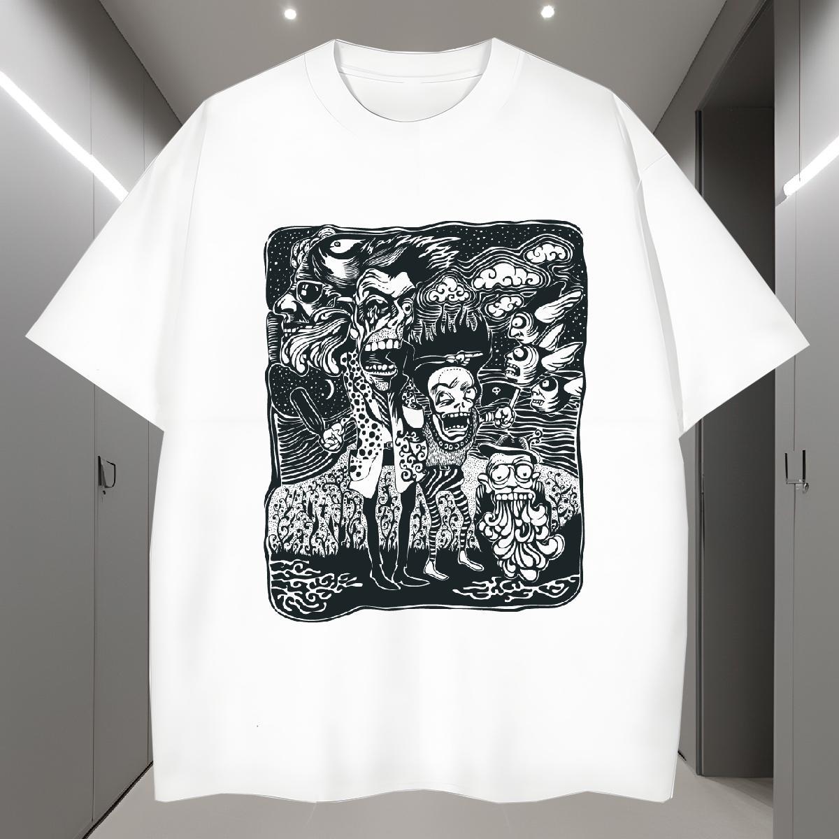 Man T Shirts 230g 100% Cotton scary Sports Casual Round Neck Short Sleeve Oversized Men Clothes T-Shirt Classic Casual Cool Design Tees Shirts