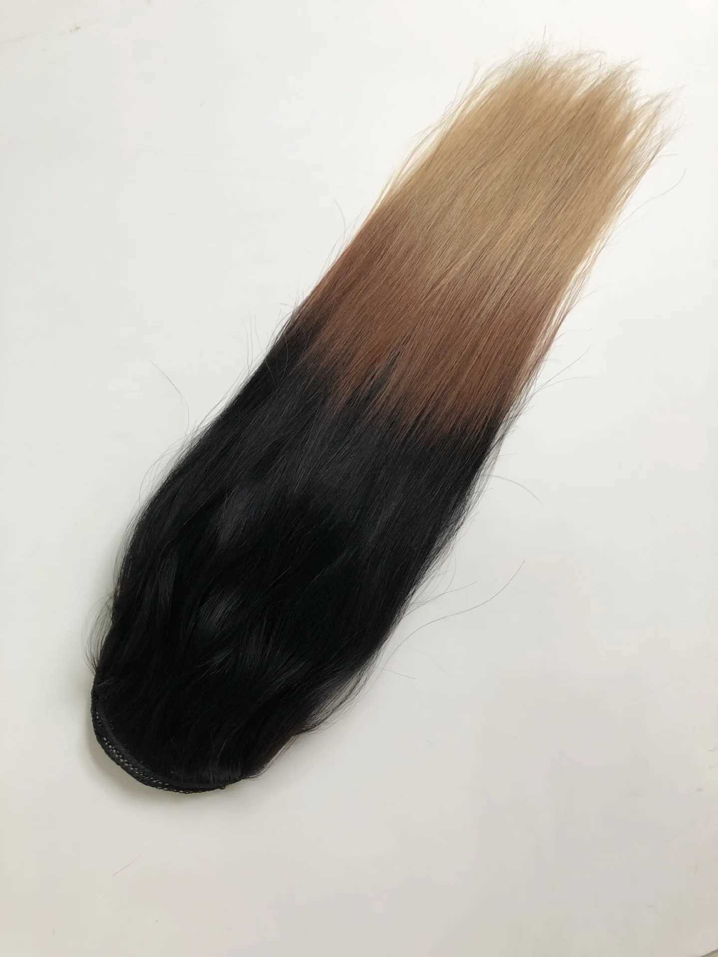 T1B 4 27 straight ponytail sandwiched between Remy human natural hair Peruvian blonde straight ponytail wrapped around ponytail W240817