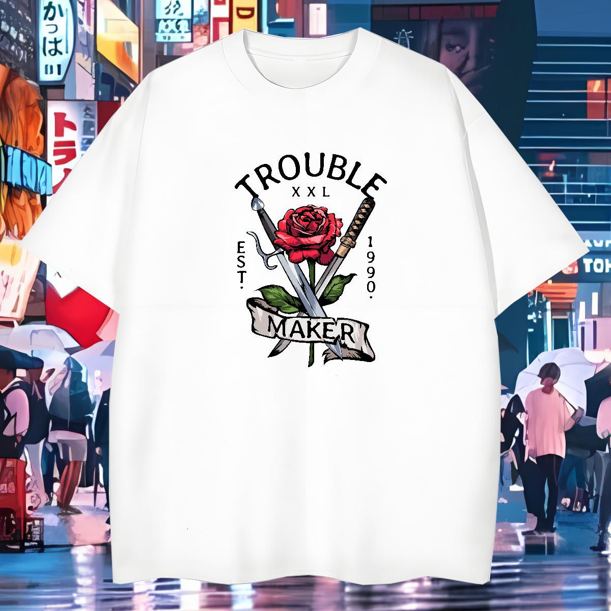 Free Shipping Men Clothes T-Shirt flower Summer Casual 100% Cotton 230g Tshirts Breathable TOP Quality T shirt Black Oversized