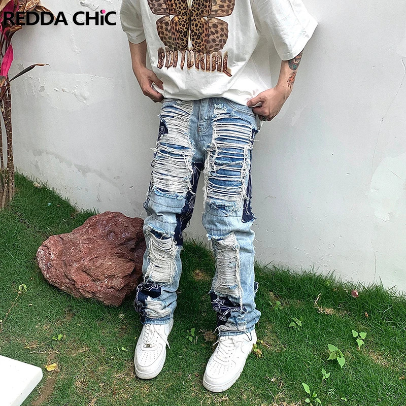 REDDACHiC Mens Trousers Grunge Y2k Ripped Baggy Jeans Christian Jesus Spliced Straight Denim Pants Hip-hop Big Size Streetwear 240819