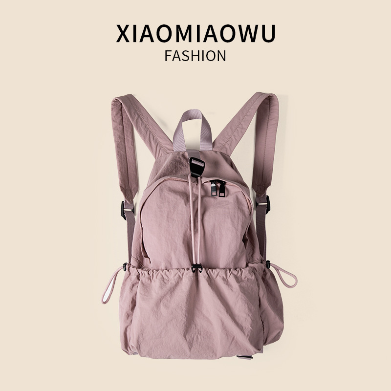 Summer new college style solid color backpack with large capacity and high-end feel, nylon drawstring one backpack, multi-purpose