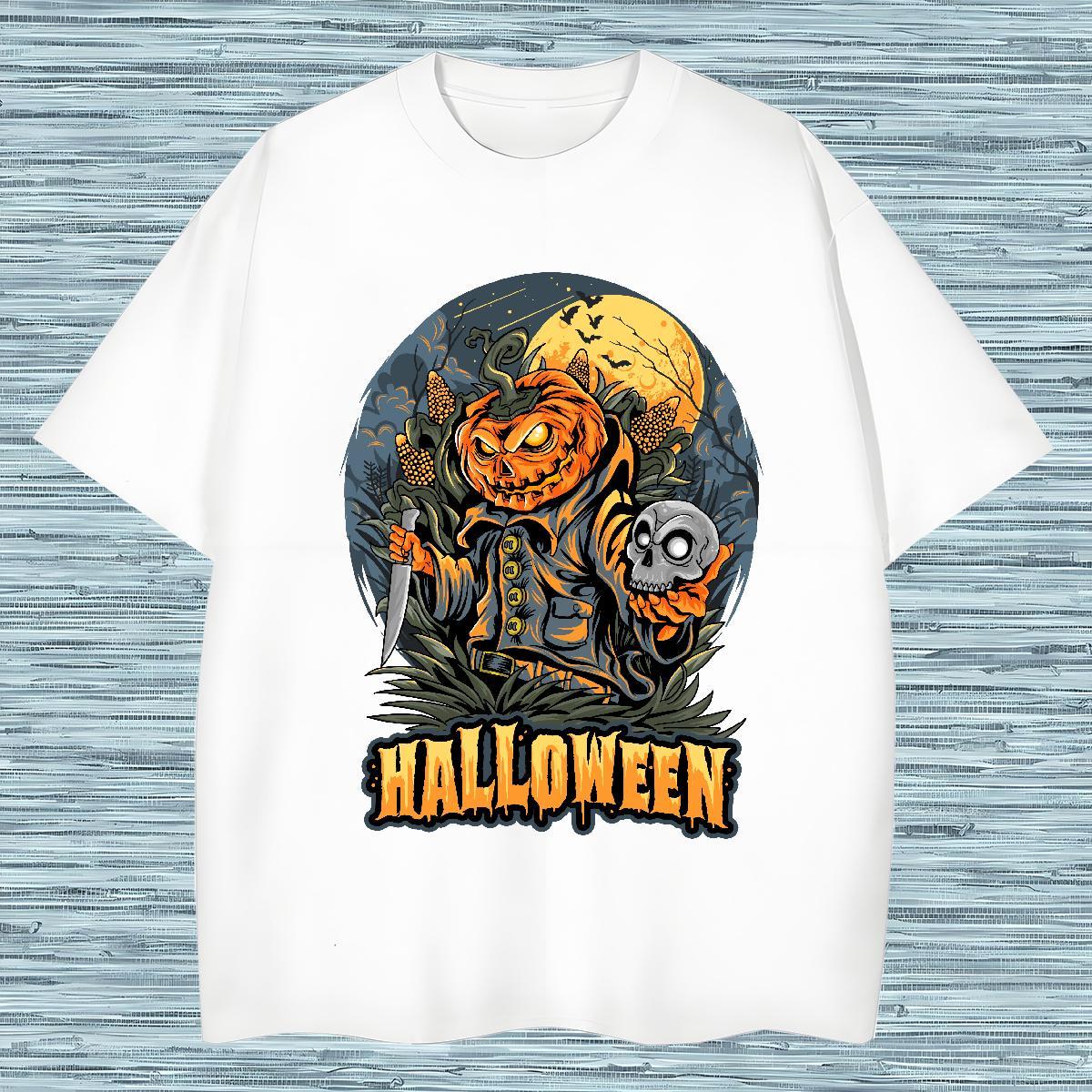 Loose Fit Men T Shirts pumpkin Short Sleeve O-Neck Casual Customized 230g 100% Cotton Men Clothes T-Shirt New Arrival Tops Shirt