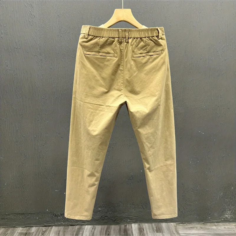 Minimalist Trendy Summer Mens Solid Color Thin Elastic Waist Business Casual Loose Feet Straight Ankle Length Pants 240820