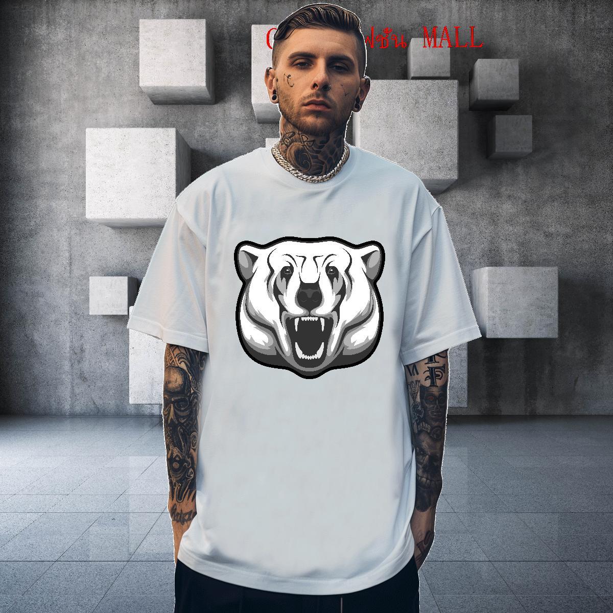 Classic T-Shirts for Men bear O Neck Short Sleeves Casual Beach Customized 230g 100% Cotton Tshirts Fashion New Tops Shirt