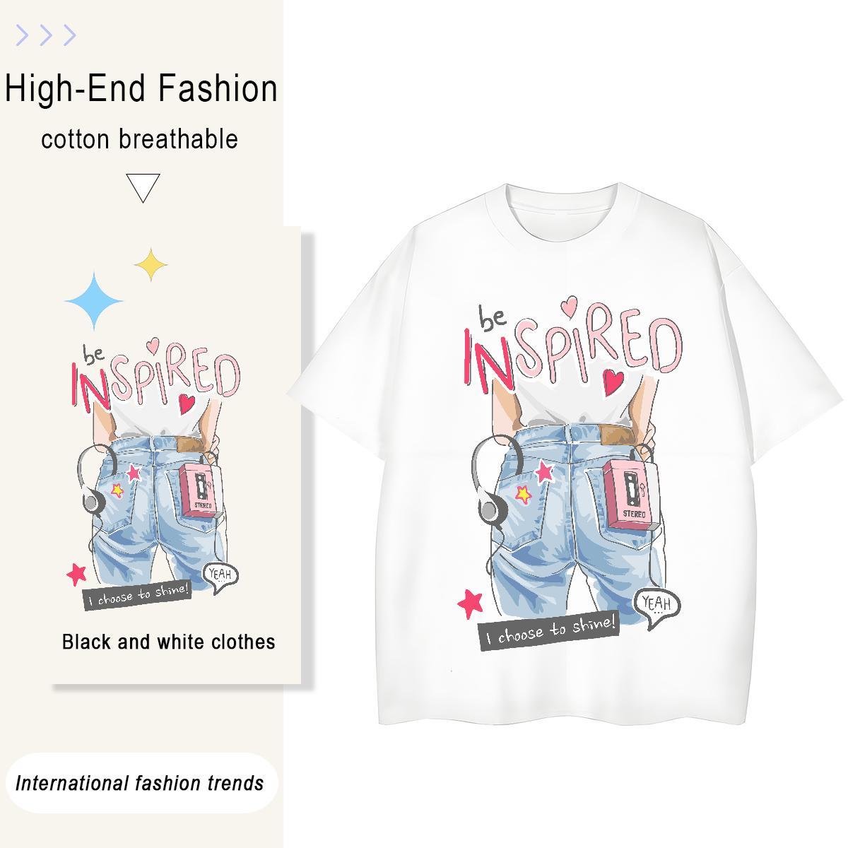 Loose Fit letter 100% Cotton 230g Tshirt for Man Woman Casual Beach Breathable Crew Neck T Shirt For Man 2024 Custom Anime Tops