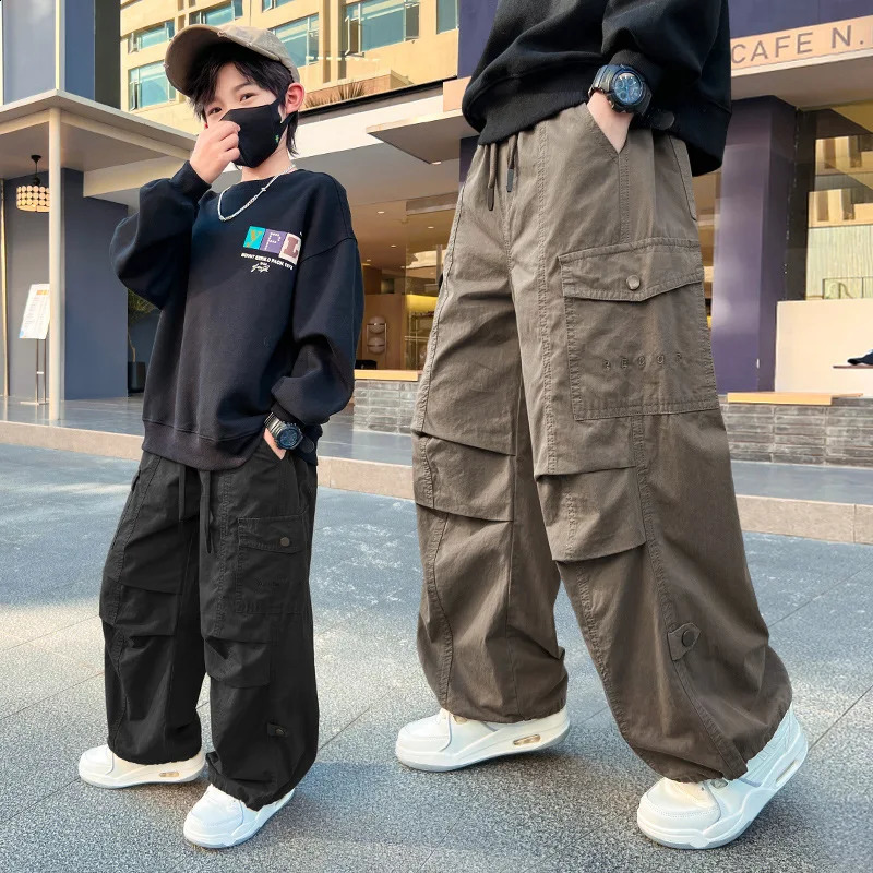 Teen Boys Cargo Pants Loose Casual Fashion Children Trousers Pockets n Trendy Cool Streetwear Kids 6 8 10 12 14 Year 240812