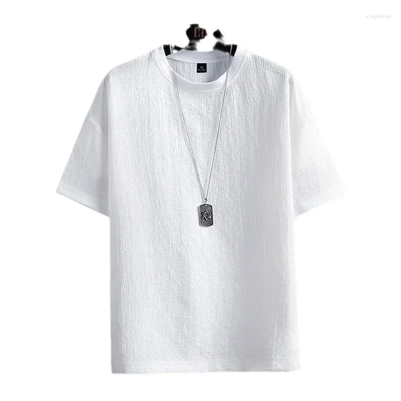 Men's T Shirts Arrival Cross-border Direct Supply Half Sleeve T-shirt Cotton Linen Blend Short Solid Color Fit Base Layer Top
