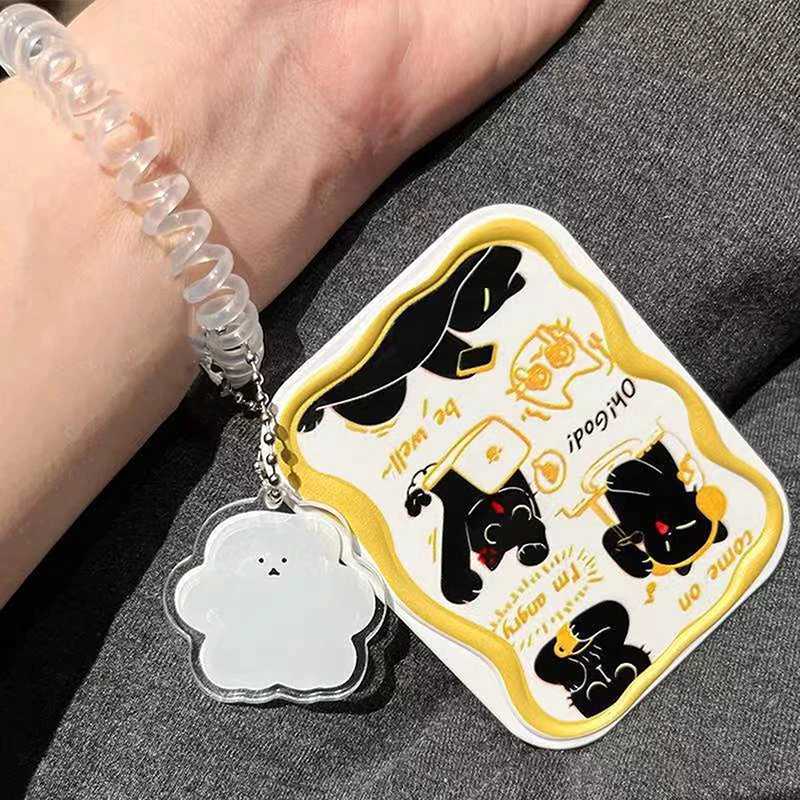Cartoon Black Cat Pattern Flip-Top Folding Makeup Mirror Portable Pocket Mirror Rectangle Cosmetic Mirror With Comb For Women Y240819