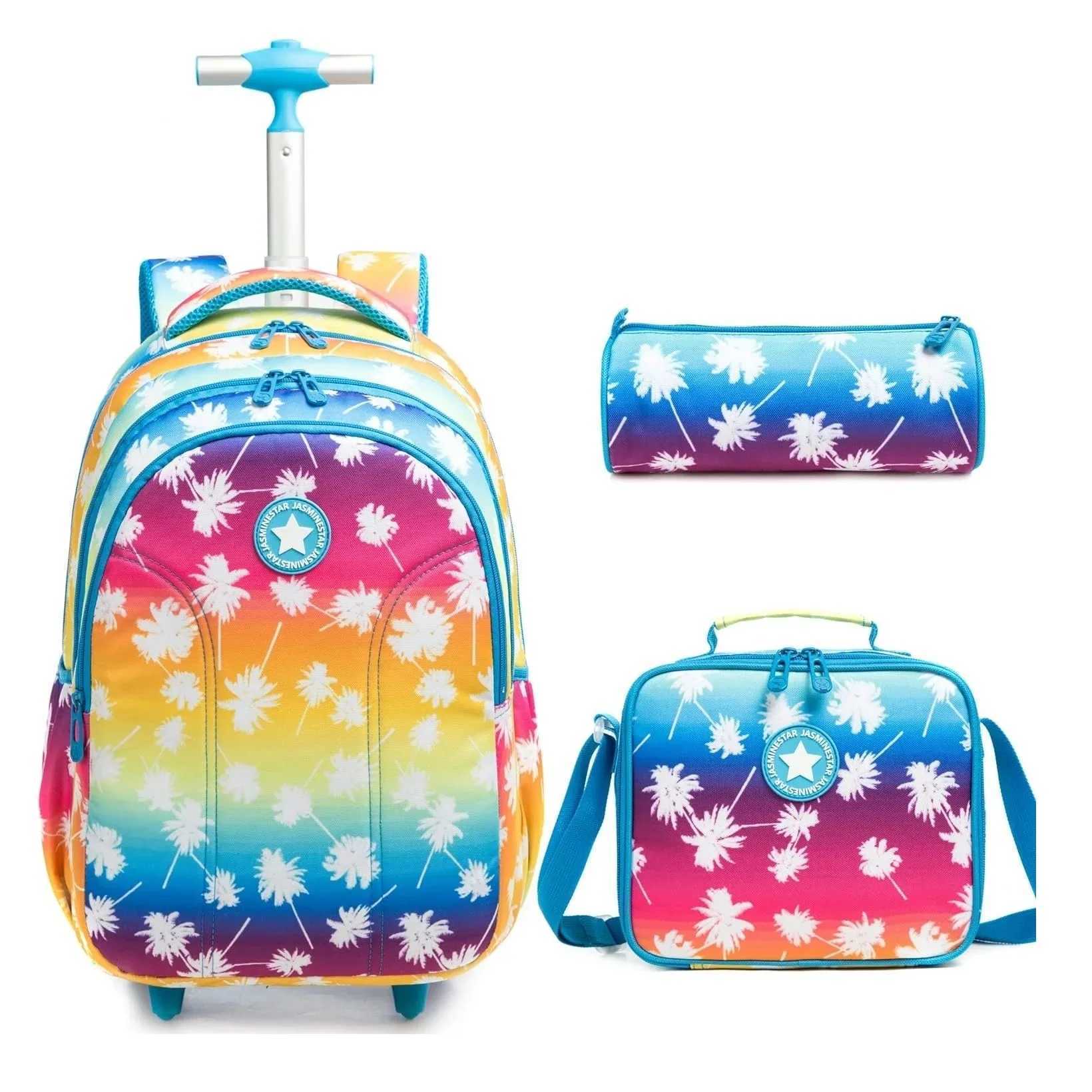 Childrens Wheeled Backpack Kids Bag Set with Food Bag School Backpack Girl with Wheels Rolling Backpack with School Wheels Y240820
